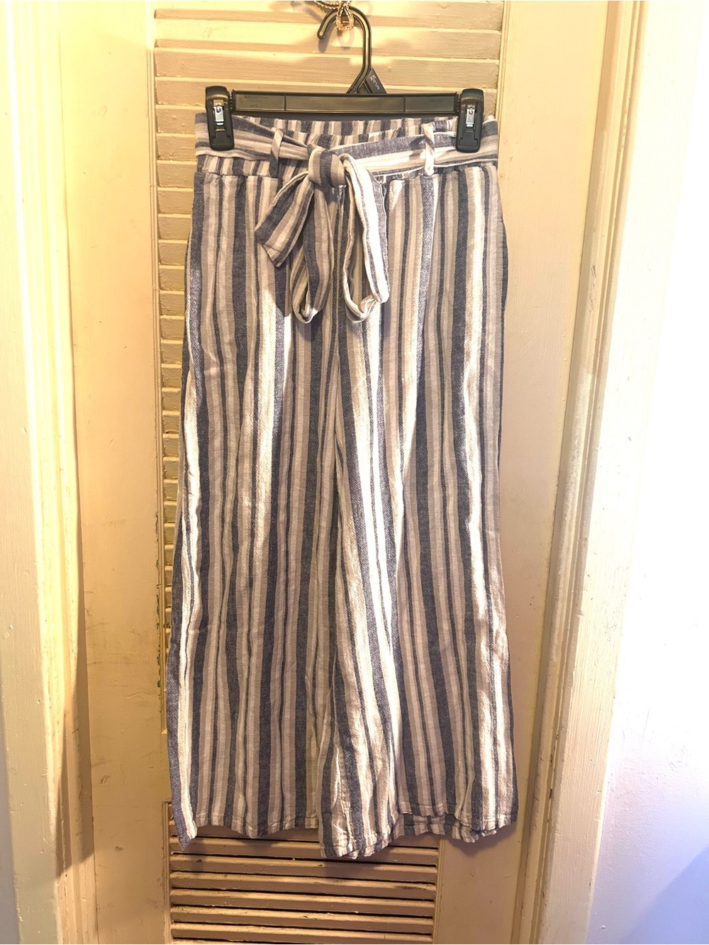 mahina Blue & White Striped Wide-Leg Tie-Waist Pants
